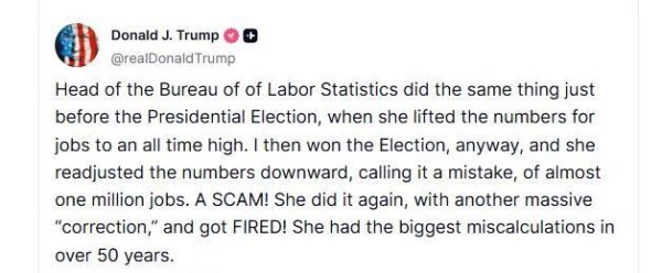 盘盘赢 特朗普再斥就业数据：一场“骗局” 两党人士不买账